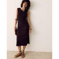 Per Una Pure Cotton Jersey Shirred Front Midi Dress Dark Mole