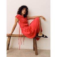 Per Una Satin Smock Detail Midaxi Dress Bright Orange