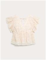 Pure Cotton Ruffle Embroidered Detail Blouse