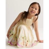 M&S Pure Cotton Palm Tree Sleeveless Dress (2-10 Yrs) Ecru