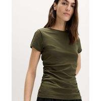 M&S Pure Cotton Slim Fit Ruched T-Shirt Khaki