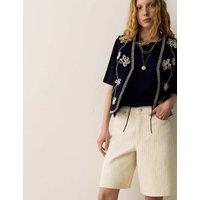 Per Una Cotton Rich Denim Striped Bermuda Shorts Ecru Mix