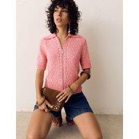 Per Una Pure Cotton Pointelle Polo Collar Zip Up Cardigan Bright Orange