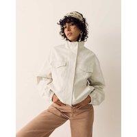 Per Una Cotton Blend Twill Cropped Utility Jacket Ecru