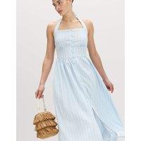 M&S Linen Rich Halterneck Maxi Dress Blue Mix