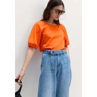 M&S Pure Cotton Printed Puff Sleeve Blouse Orange