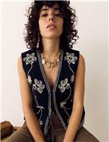 Pure Cotton Embroidered Quilted Gilet