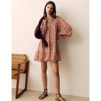 Per Una Printed Ladder Lace Insert Mini Smock Dress Pink Mix