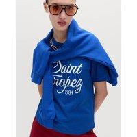 M&S Pure Cotton Striped Everyday Fit T-Shirt Bright Blue Mix