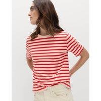 M&S Pure Cotton Striped Everyday Fit T-Shirt Dark Red Mix
