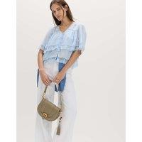 M&S Pure Cotton V-Neck Lace Insert Blouse Blue