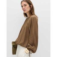 M&S Striped Plisse Tie Detail Blouse Olive