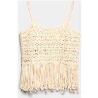 M&S Pure Cotton Crochet Style Shell Top Ivory