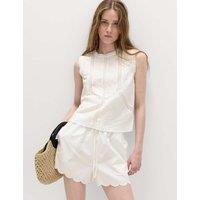 M&S Pure Cotton Embroidered Top Soft White