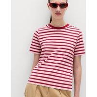 M&S Pure Cotton Striped Everyday Fit T-Shirt Burgundy Mix