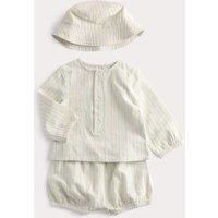 M&S 3 Piece Pure Cotton Striped Outfit (7lbs-2 Yrs) Light Duck Egg