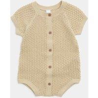 M&S Pure Cotton Unisex Knitted Romper (7lbs-2 Yrs) Pale Gold