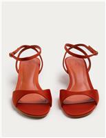 M&S Satin Ankle Strap Kitten Heel Sandals Orange