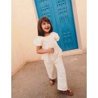 M&S 2 Piece Pure Cotton Shirred Trouser Outfit (2-10 Yrs) Ecru