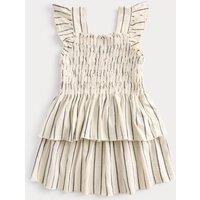 M&S 2 Piece Cotton Rich Shirred Striped Outfit (2-8 Yrs) Ecru