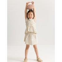 M&S 2 Piece Cotton Rich Shirred Striped Outfit (2-8 Yrs) Ecru