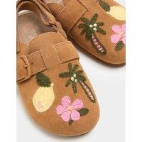 M&S Kids' Suede Embroidered Mules (4 Small - 2 Large) Tan