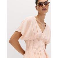 M&S Linen Rich Seam Detail Waisted Top Peach