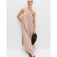 M&S Linen Rich Striped Maxi Slip Dress Brown Mix