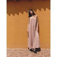 M&S Linen Rich Striped Maxi Slip Dress Brown Mix