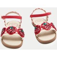 M&S Kids' Strawberry Sequin Crochet Sandals (4 Small-2 Large) Red Mix