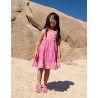 M&S Pure Cotton Embroidered Dress (2-10 Yrs) Fuchsia