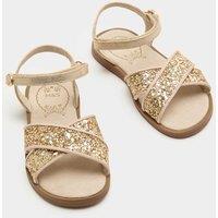 M&S Kids' Glitter Cross Strap Sandals (4 Small-2 Large) Gold