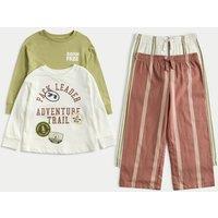 M&S 2 Pack Pure Cotton Adventure Pyjama Sets (1-8 Yrs) Ecru Mix
