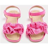 M&S Kids Frill Strap Raffia Sandals (4 Small - 2 Large) Hot Pink