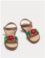 M&S Kids' Rafia Beaded Flower Sandals (4 Small-2 Large) Green Mix