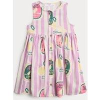 M&S Cotton Rich Fruit Print Striped Woven Dress (2-10 Yrs) Multi