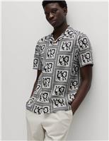 M&S Pure Cotton Floral Short Sleeve Shirt Ecru Mix