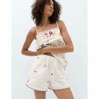 M&S Pure Cotton Embroidered Shorts White Mix
