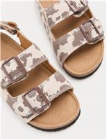 Kids Suede Cow Print Footbed Sandals (4 Small-2 Large)