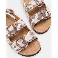 M&S Kids' Suede Cow Print Footbed Sandals (4 Small-2 Large) Brown Mix