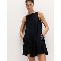 M&S Linen Rich Scoop Neck Mini Swing Dress Black