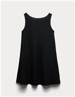 Linen Rich Scoop Neck Mini Swing Dress