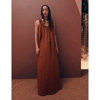M&S Linen Rich Tie Bow Maxi Beach Dress Brandy