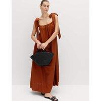 M&S Linen Rich Tie Bow Maxi Beach Dress Brandy