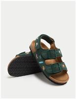 Kids Suede Embroidered Beach Footbed Sandals (4 Small-2 Large)