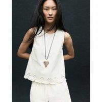 M&S Denim Broderie Detail Top Ivory