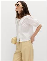 M&S Pure Cotton Striped Oversized Collar Tie Detail Shirt Red Mix