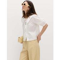 M&S Pure Cotton Striped Oversized Collar Tie Detail Shirt Soft White