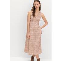 M&S Cotton Rich Textured Printed Midi Tea Dress Brown Mix