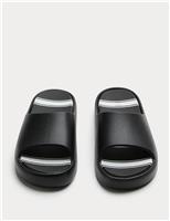 M&S Kids' Striped Footbed Sliders (10 Small - 7 Large) Khaki